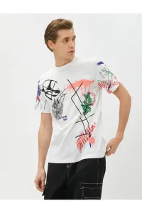 Tričko s potlačou Koton Slogan s abstraktnou kresbou Detailná bavlna s krkom posádky
