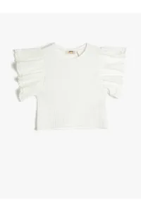 Koton Ruffles T-Shirts, Crew Neck Embroidered Detail, Short Sleeves