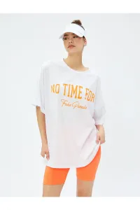 Koton Oversized Sports T-Shirt with Slogan Print Crew Neck