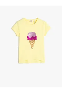 Koton T-Shirt Ice Cream Sequin Embroidered Short Sleeve Cotton