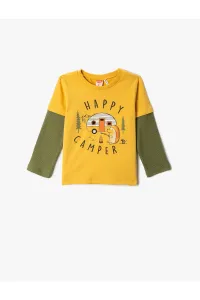 Koton Camping Themed Hedgehog Printed T-Shirt Long Sleeve Crew Neck