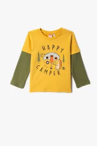 Koton Camping Themed Hedgehog Printed T-Shirt Long Sleeve Crew Neck #5649286