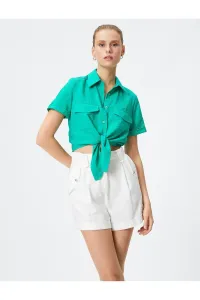 Koton Tie Front Shirt with Short Sleeves and Pockets Viscose Blend
