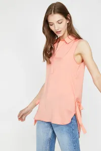 Koton Women's Salmon Colored Classic Collar Sleeveless Tunic with Tie Details