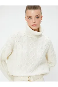 Koton Turtleneck Knitwear Sweater Diamond Pattern Soft Textured