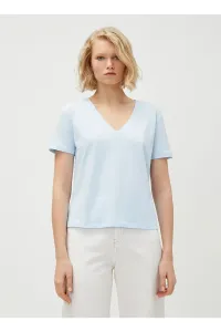 Koton Women's V-Neck Plain Blue T-shirt 3sak60002ek #5819917