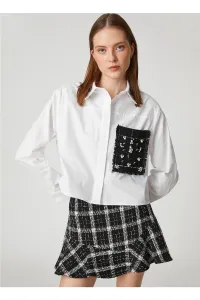 Koton Women's Shirt Collar Sequined Off White Shirt 3sak60010uw