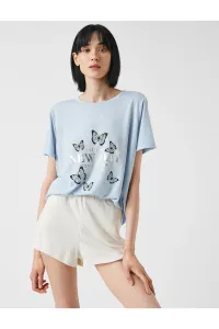 Koton Butterfly Printed T-Shirt Crew Neck