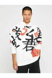 Koton Basic Hooded Oversized Sweatshirt with Far East Print