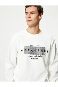 Koton Crewneck Sweatshirt with Slogan Printed Long Sleeved Ribbed