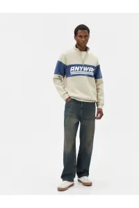 Koton Half Zipper Sweatshirt Stand Collar Slogan Printed Color Blocked #8842269