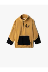 Koton Fleece Sweatshirt Standing Neck Half-Zip Kangaroo Pocket Contrast Color #5074657