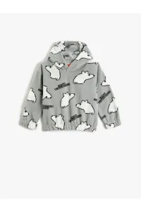 Koton Fleece Hooded Sweatshirt Polar Bear Print Elasticated Cuffs And Waist