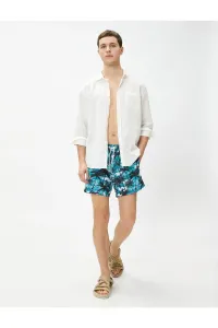Koton Marine Shorts with a Palm Printed Tie Waist, Pocket #7226976