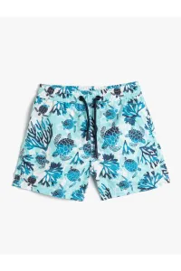 Koton Marine Shorts with a Tie Waist Turtle Printed Mesh Lined