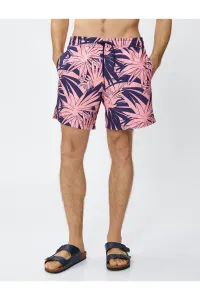 Koton Swimsuit Shorts with Leaf Print Tie Waist, Pocket
