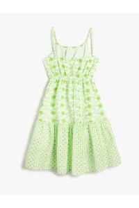 Koton Girl's Dress with Flowers and Thin Straps Lined, Ruffled Gathered Waist