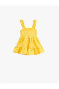 Koton Frilly Strappy Midi Scalloped Embroidered Dress