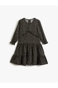 Koton Leopard Print Frilly Dress Long Sleeve Elastic Cuffs V-Neck #5072465