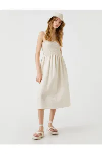 Koton Strapless Cotton Midi Dress, Square Collar Gippe