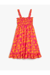 Koton Floral Midi Dress Strappy Gipe Detailed Ruffles