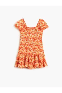 Koton Floral Dress Midi Ruffle U Neck Short Sleeve #5630753