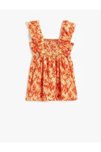 Koton Floral Dress with Thick Straps, Gippes and Detailed Ruffles