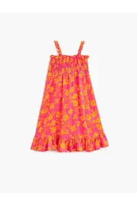 Koton Floral Midi Dress with Strap Gipe Detail Flounce