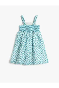 Koton Girls' Dress with Straps, Embroidered Scallops, Cotton Lined