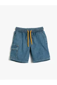 Koton Denim Shorts Cargo Pocket Waist Elastic Tie Cotton