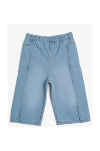 Koton Elastic Waist Wide Cut Legs Wide Draped Short Leg Normal Waist Jean Trousers #828522