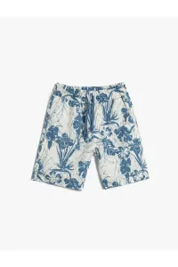 Koton Linen Shorts with Pocket, Elastic Waist, Floral Print