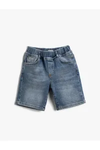 Koton Cotton Denim Shorts with Elastic Waist, Pocket
