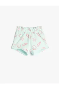 Koton Shorts with Pockets, Elastic Waist, Shell Printed Cotton
