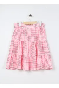 Koton Elastic Waist Regular Pink Gingham Square Short Girl Skirt 3kg7009ak #6284769