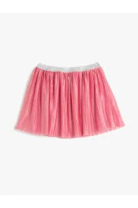Koton Mini Skirt with Pleats, Lined and Shimmering Elastic Waist