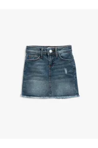 Koton Mini Denim Skirt Pockets Tasseled Button Closure Adjustable Elastic Waist