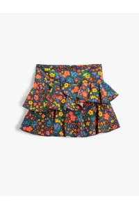Koton Floral Mini Skirt with Ruffle Tiered Elastic Waist