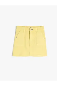 Koton Denim Skirt, Mini Size, With Pocket, Cotton, Adjustable Elastic Waist