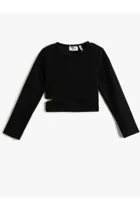 Koton Crop Long Sleeve T-Shirt, Round Neck, Window Detail and Ribbed