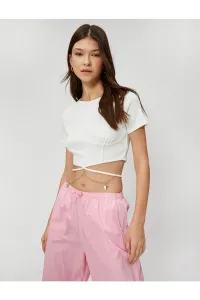 Koton Crop T-Shirt Short Sleeves Butterfly Chain And Bodice Detail