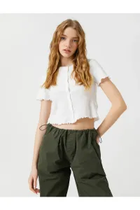 Koton Crop T-Shirt Short Sleeves Cotton with Buttons Crewneck