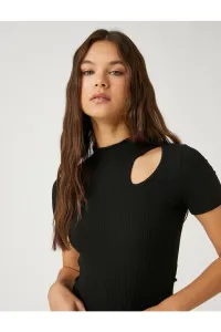 Koton Crop T-Shirt with Window Detail Standing Collar Short Sleeves