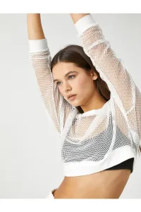 Koton Fishnet Crop Sports T-Shirt with Long Sleeves Crew Neck