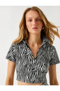 Koton Zebra Patterned Crop T-Shirt Turtleneck