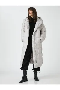 Koton dlhý nafúknutý kabát s kapucňou s patentkami #5649748
