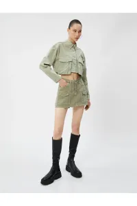 Koton Crop džínsová bunda aplikovaná asymetrické vrecko detailná bavlna