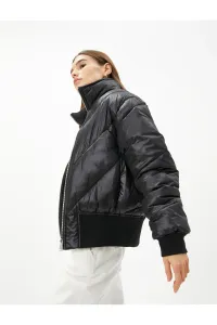 Koton Nafukovací kabát stojaci krk na zips lesklý textúrovaný