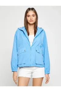 Koton Hooded Raincoat Jacket, Pocket Detailed, Zipper Long Sleeve