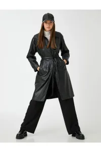 Koton Leather Look Trench Coat with Pocket Detail